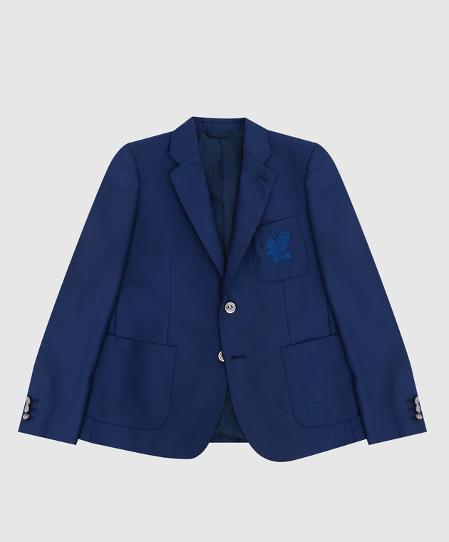 Stefano Ricci Children's blue wool jacket with embroidery Y1RF376R00HC3479