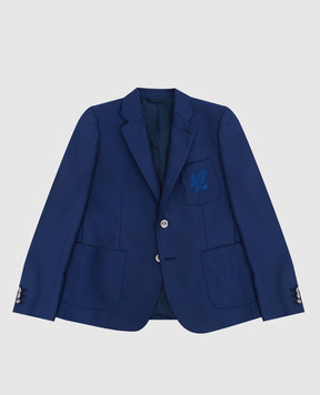 Stefano Ricci Детский синий пиджак из шерсти с вышивкой Y1RF376R00HC3479