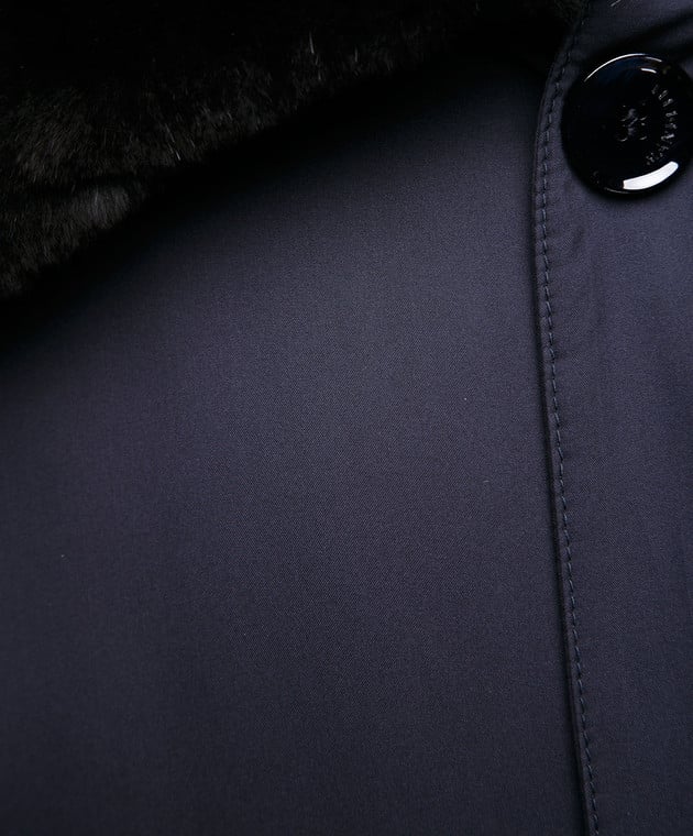 Enrico Mandelli Синє пальто з шовку зі знімним коміром з хутра нутрії A6T766 зображення 5