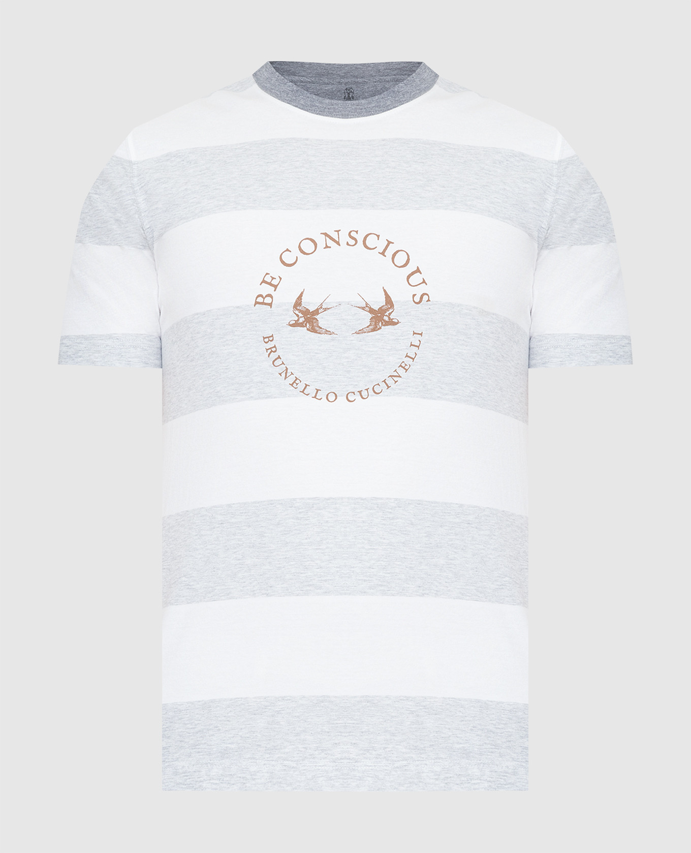 

Футболка в полоску с принтом, Светло-серый, Футболки