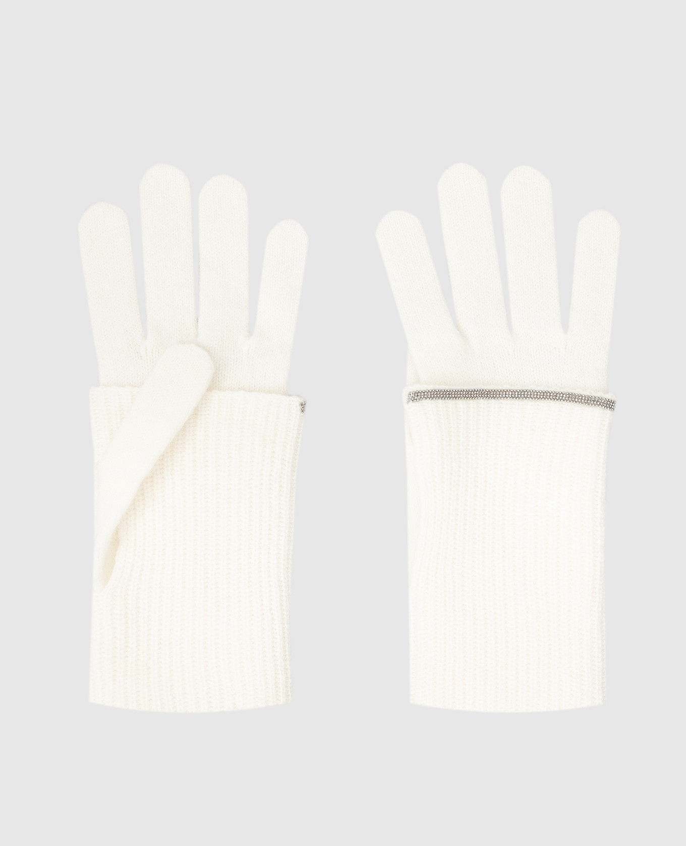 

Светло-бежевые перчатки из шерсти мериноса, шелка и кашемира с цепочками, Светло-бежевый, Перчатки