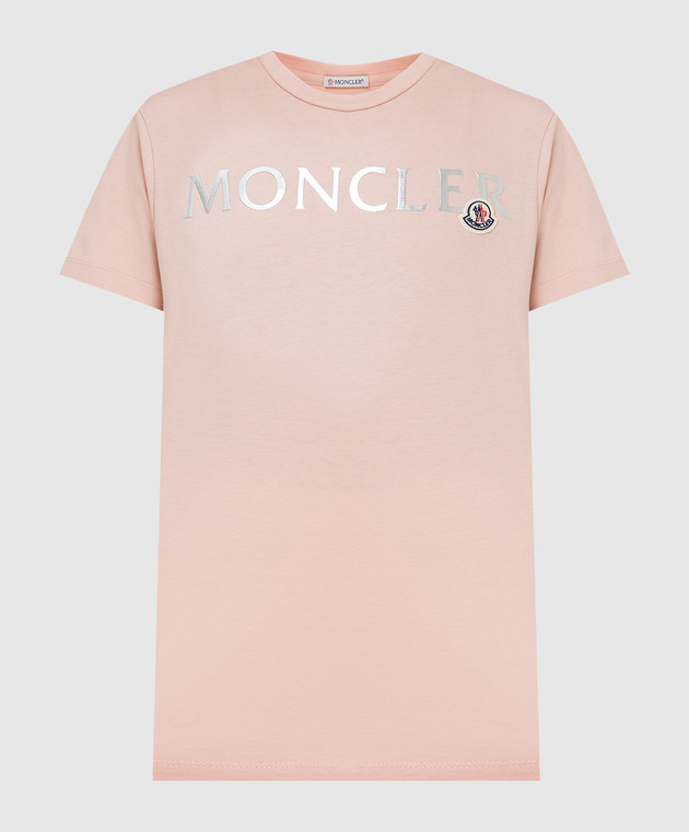 Moncler Пудровая футболка з принтом і патчем 8C00024829FB