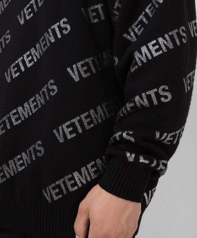 Vetements Чорний светр з вовни мериноса в принт логотипу UA52KN650Bm зображення 5