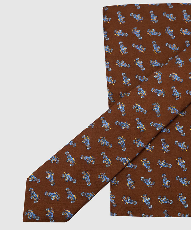 Stefano Ricci Дитячий коричневий шовковий набір з краватки і хустки-паші у візерунок YDHNG700 зображення 4
