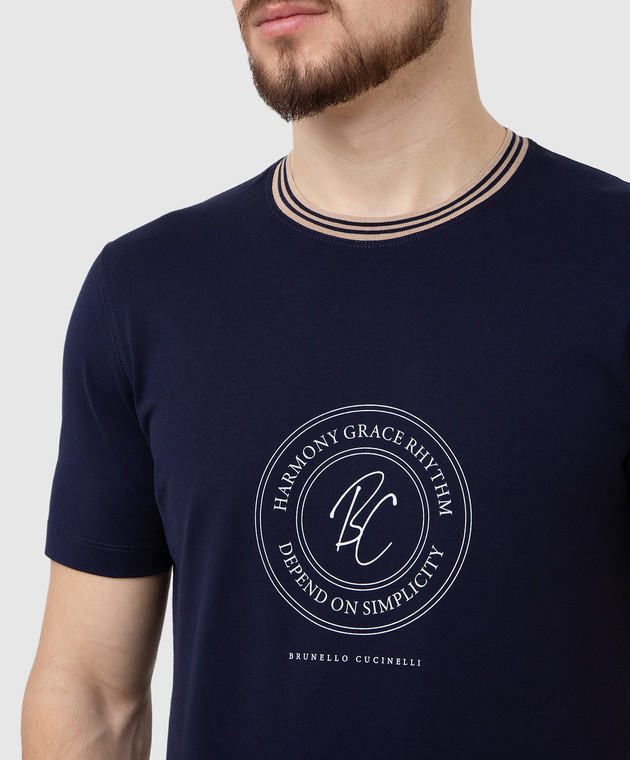 Brunello Cucinelli Темно-синя футболка з принтом логотипу M0T618420 зображення 5