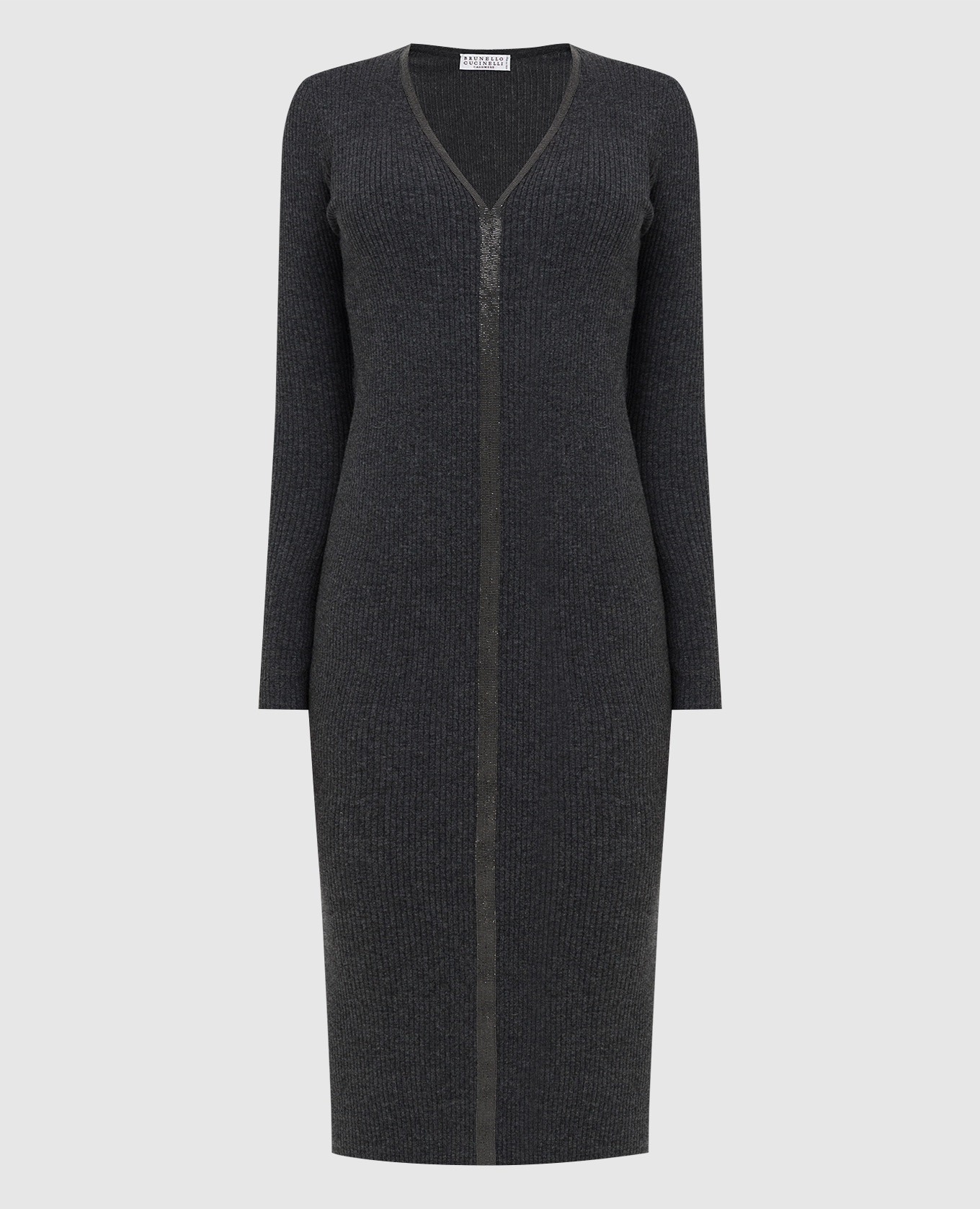 Graphite cashmere dress with chains