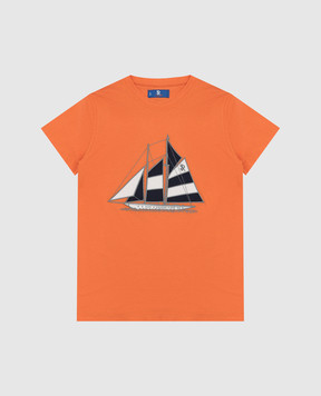 Stefano Ricci Детская оранжевая футболка с вышивкой YNH8200130803