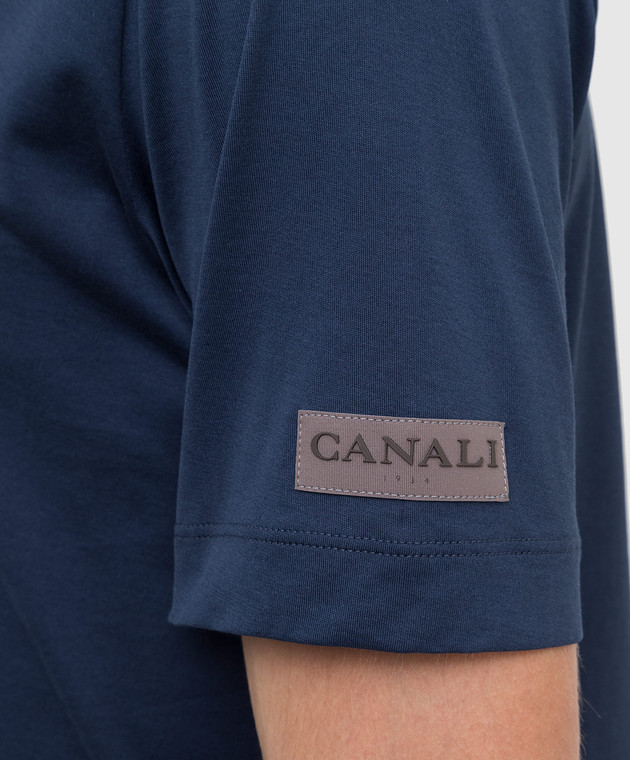 Canali Темно-синяя футболка с логотипом MJ01276T0003 изображение 5