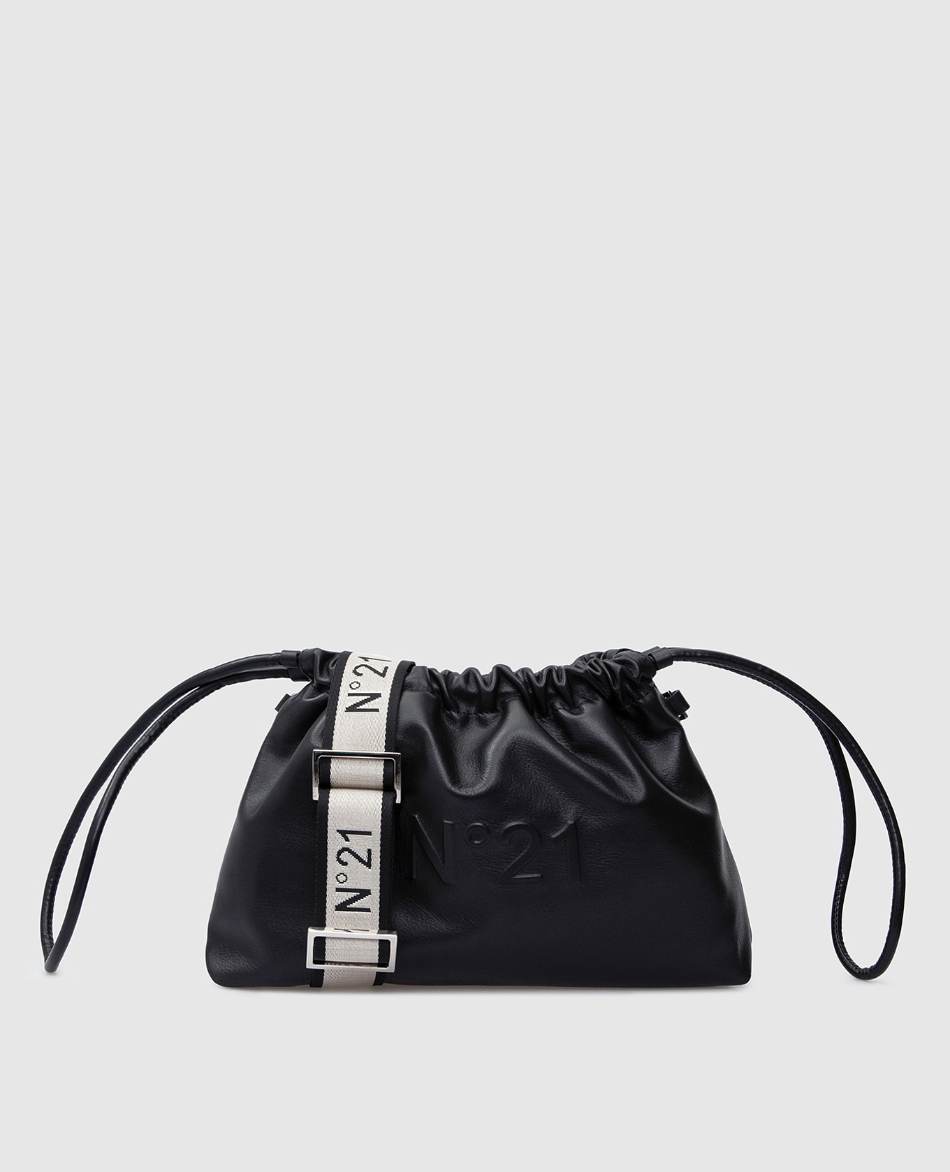 

Черная кожаная сумка-кисет Eva с тиснением логотипа, Черный, Маленькие сумки