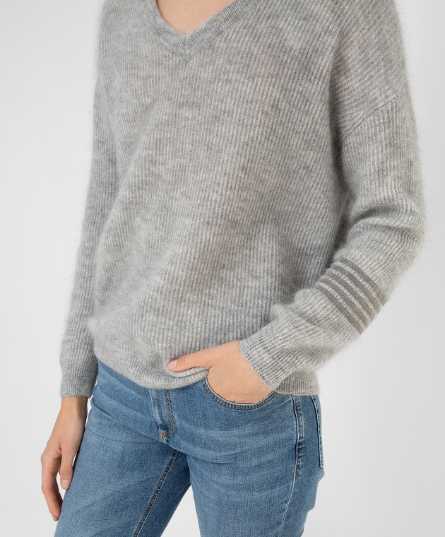 Brunello Cucinelli Сірий пуловер з ланцюжками M2I198402 зображення 5