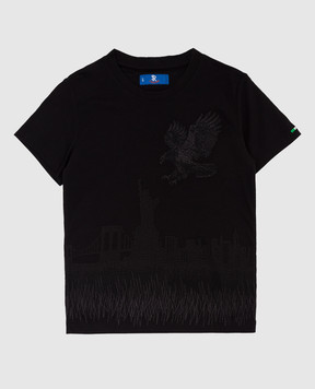 Stefano Ricci Дитяча чорна футболка з вишивкою YNH84001NY803