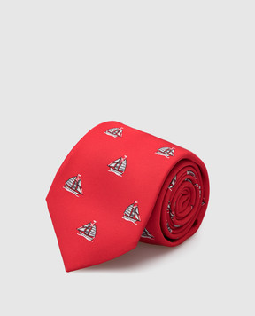 Stefano Ricci Детский красный шелковый набор из галстука и платка-паше в узор YDHNG600