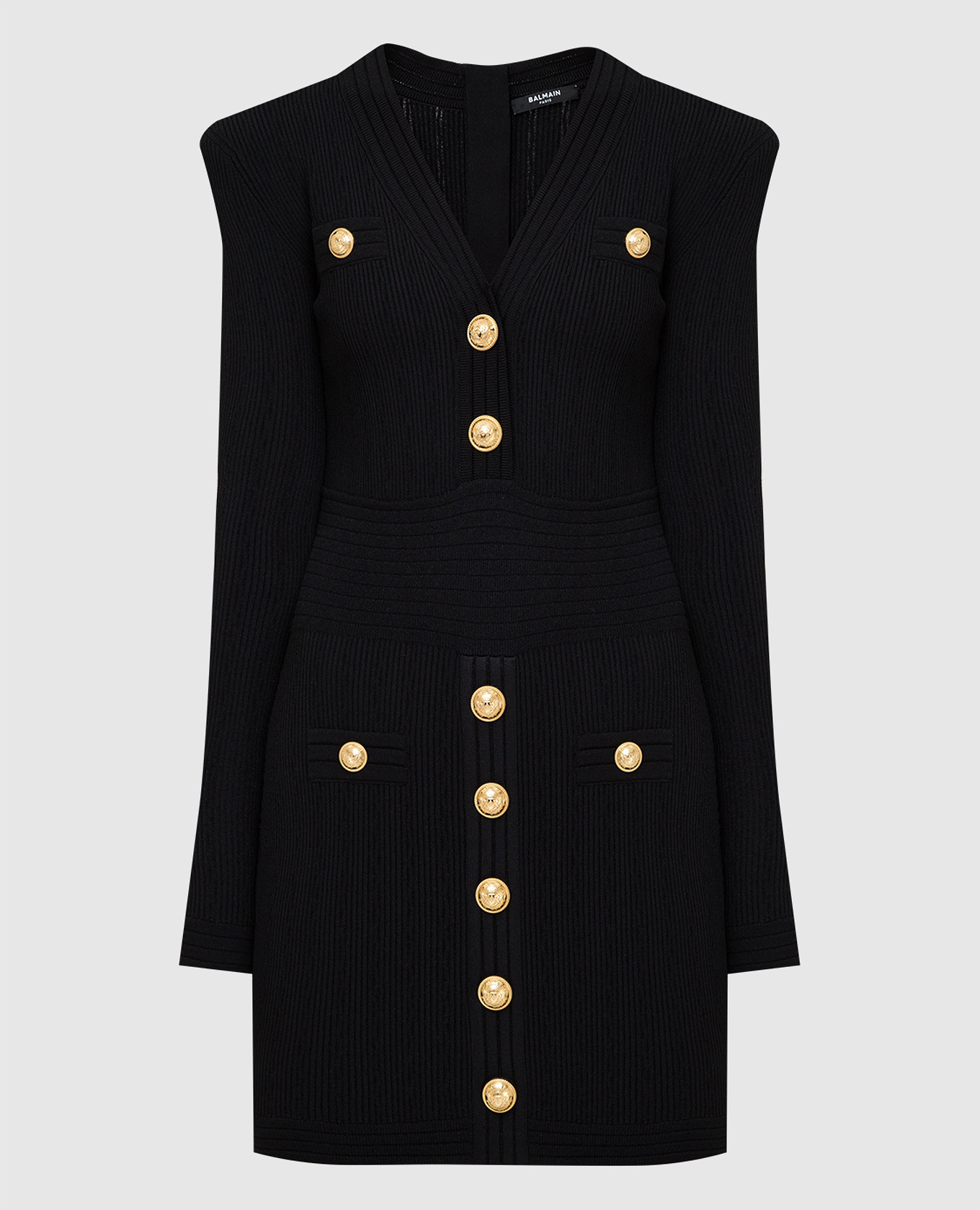 

Платье-футляр с акцентными плечами Balmain, Черный, Платья Мини