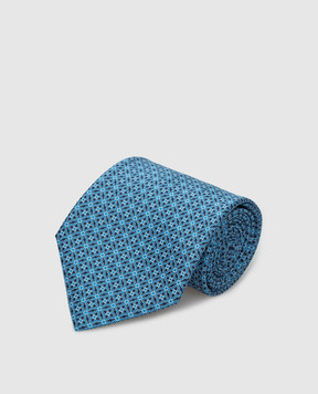 Stefano Ricci Голубой шелковый галстук в узор паттерн CH39027