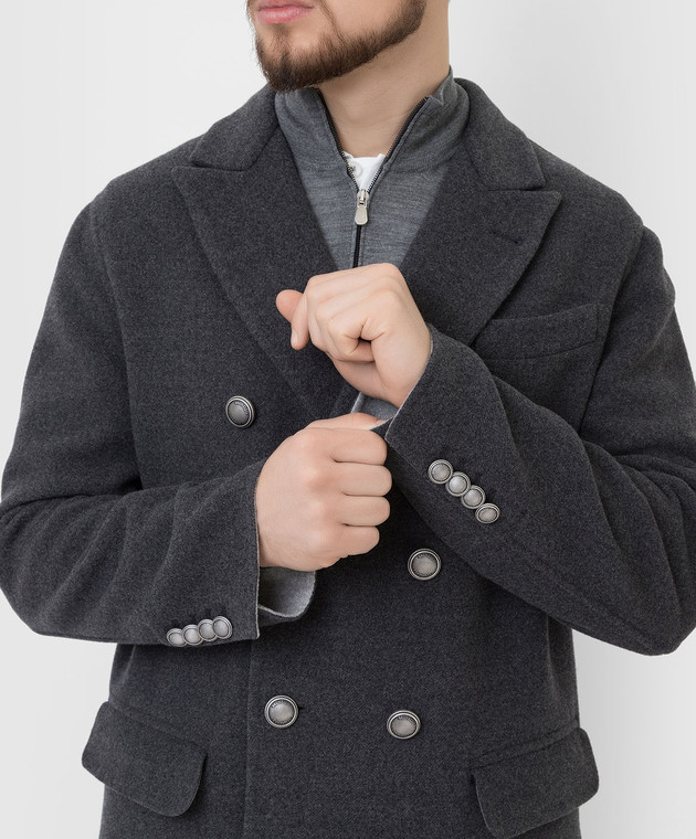 Brunello Cucinelli Серое двубортное пальто из шерсти MQ4219929D изображение 5
