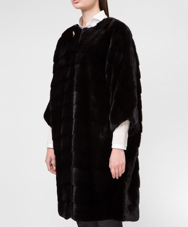 Real Furs House Чорне хутряне пальто TB923 зображення 3