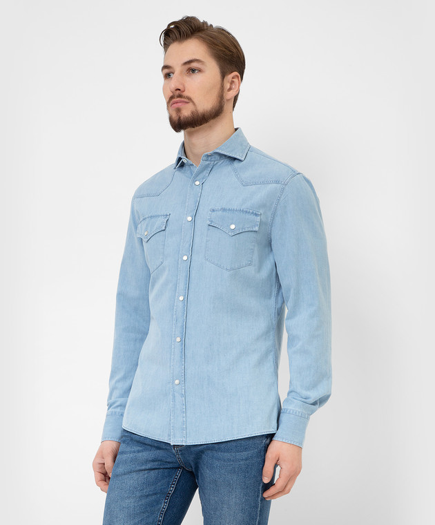 Brunello Cucinelli Голубая джинсовая рубашка MW6674008 изображение 3