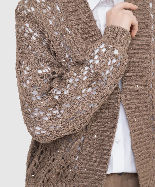 Brunello Cucinelli Ажурный кардиган из льна и шелка в пайетках MCK386606 изображение 5