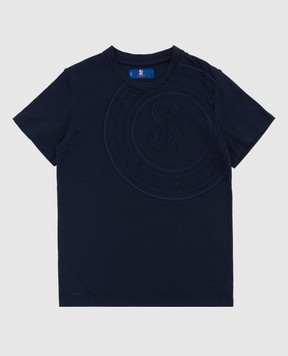 Stefano Ricci Детская темно-синяя футболка с вышивкой YNH0300310803