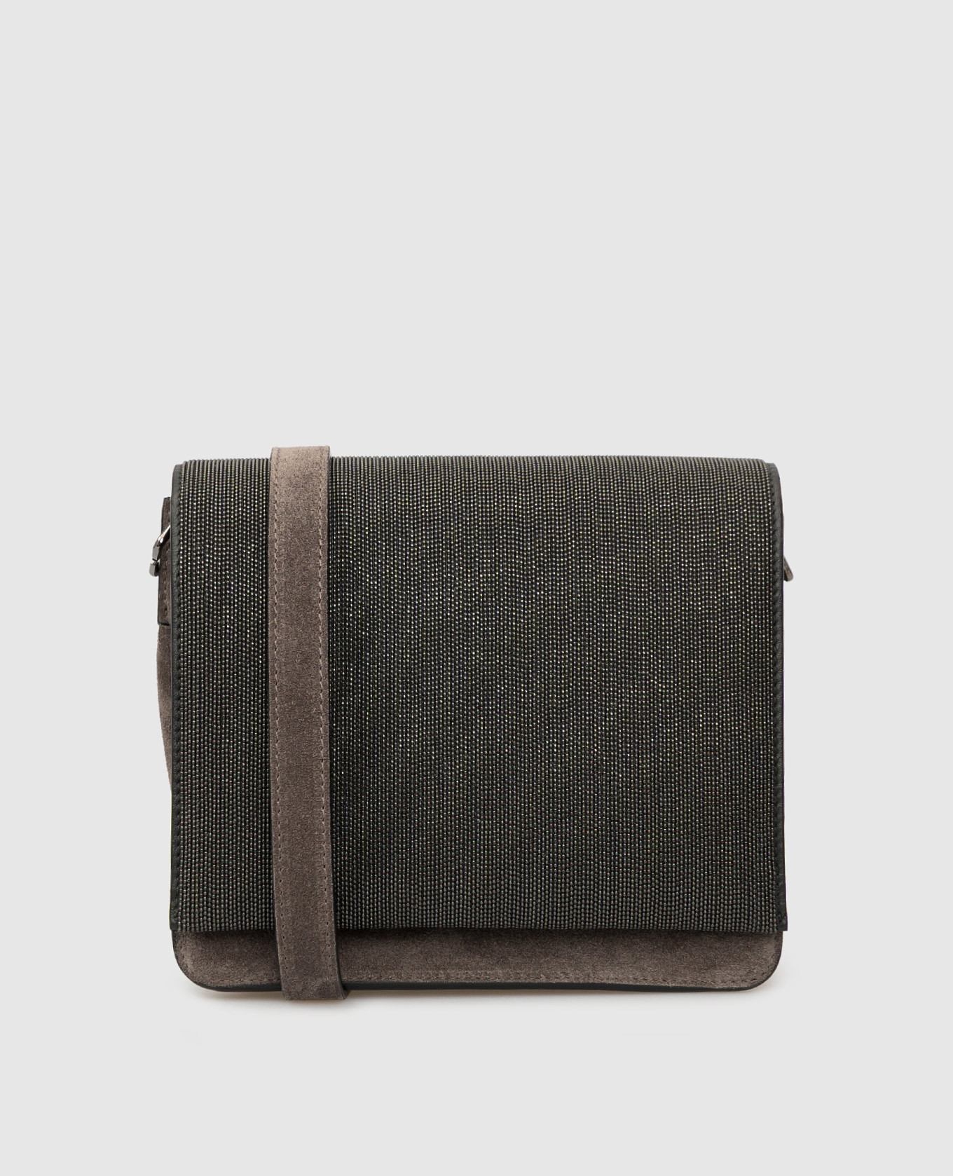 

Замшевая сумка-мессенджер с цепочками Brunello Cucinelli, Тёмно-серый, Сумки