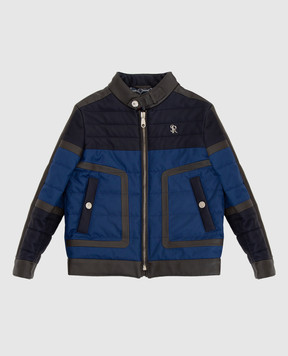 Stefano Ricci Детская синяя куртка с кожаными вставками YDJ8400030MA0010
