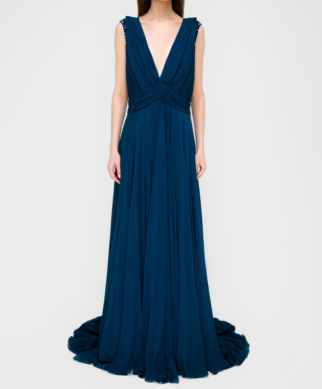 Jenny Packham Темно-синя сукня з шовку зі шлейфом ZD141L зображення 3