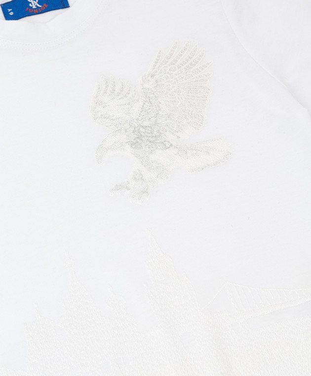 Stefano Ricci Детская белая футболка с вышивкой YNH84001MS803 изображение 3