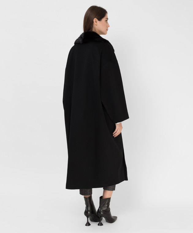 Simonetta Ravizza Черное пальто Nico из кашемира с мехом норки NICO изображение 4