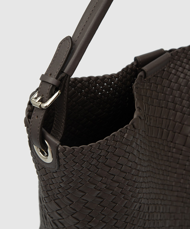 Alma Tonutti Темно-коричнева шкіряна сумка-хобо з плетінням Intrecciato 5201 зображення 5