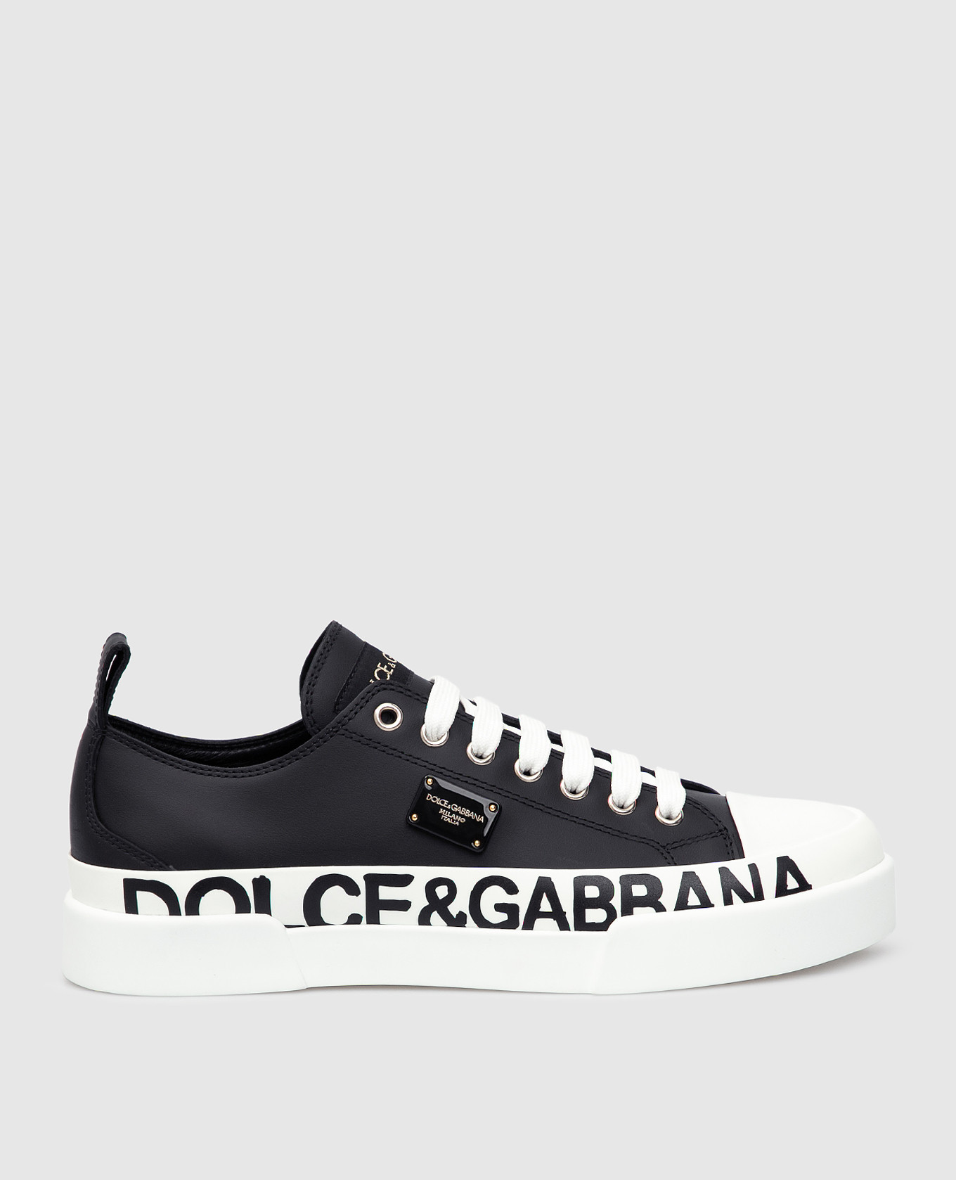 

Черные кожаные кеды Portofino Light с принтом логотипа Dolce&Gabbana, Черный, Кеды