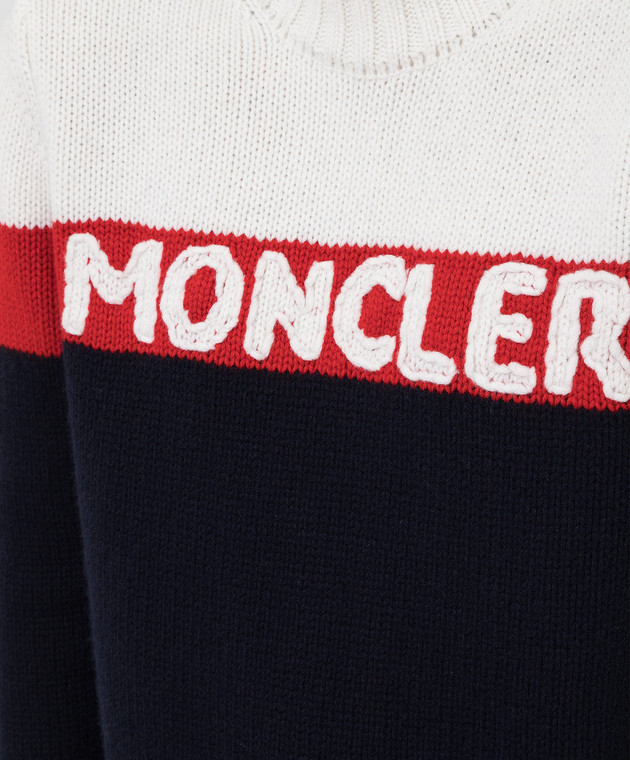 Moncler Тёмно-синий свитер из шерсти и кашемира 9252550A9141 изображение 5
