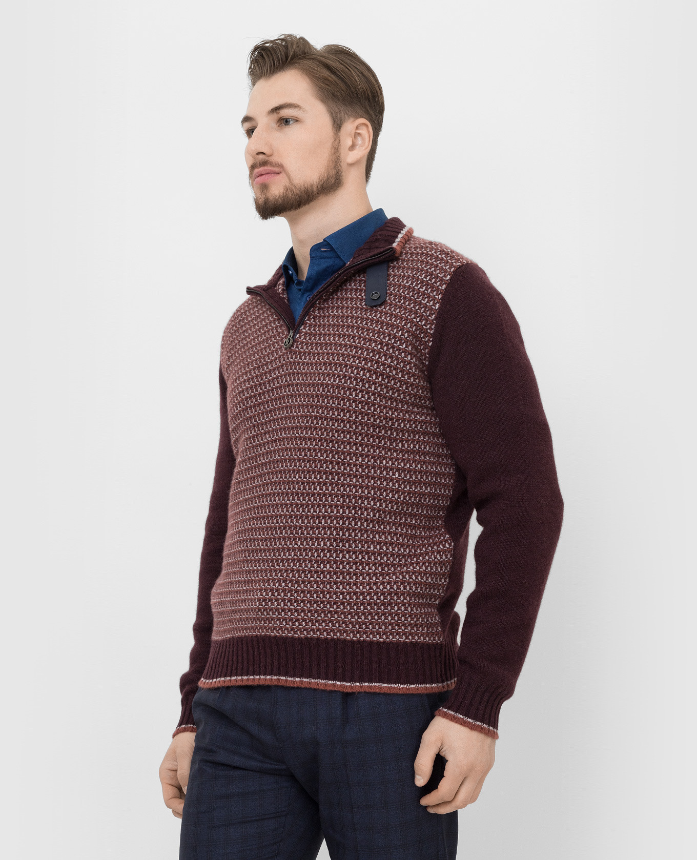 Stefano Ricci Бордовый свитер из кашемира в узор K606238L03F21420 изображение 3