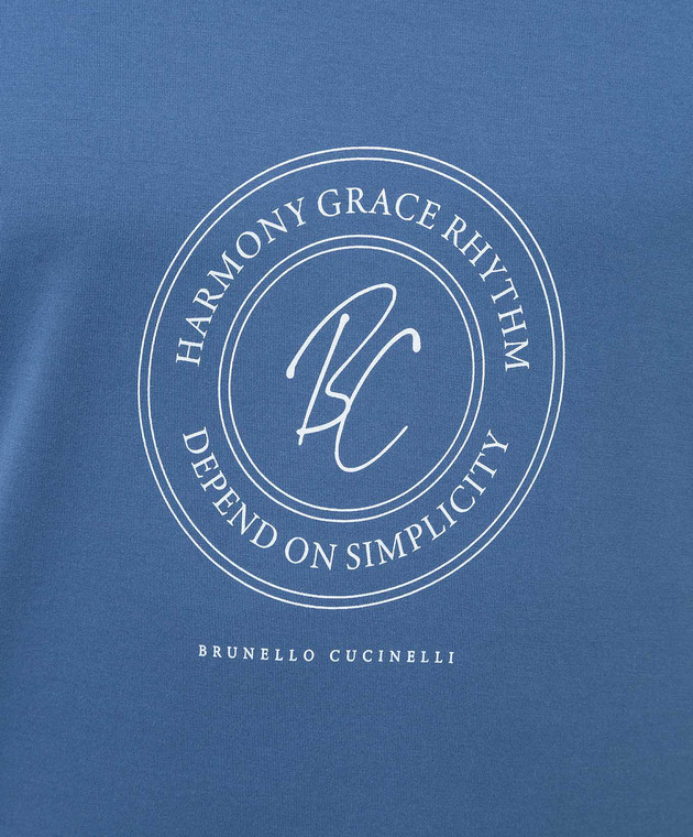 Brunello Cucinelli Синя футболка з принтом логотипу M0T618430 зображення 5