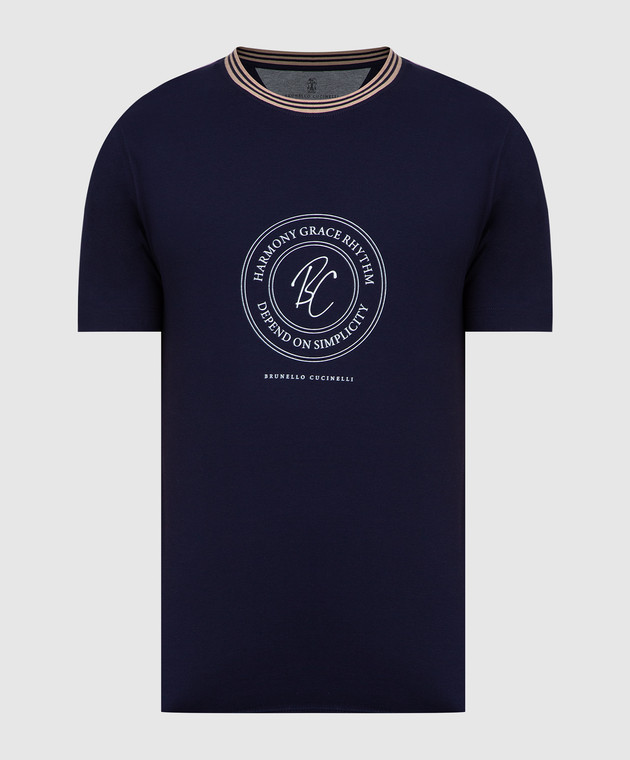 Brunello Cucinelli Темно-синя футболка з принтом логотипу M0T618420
