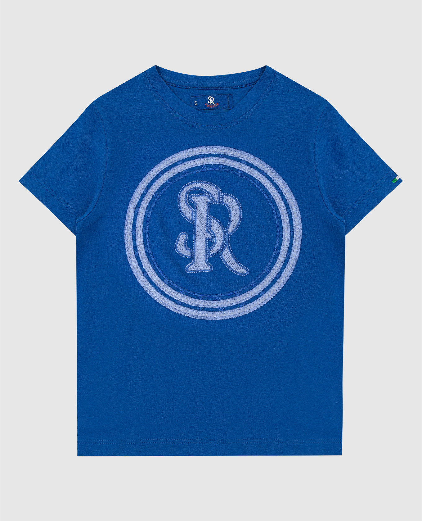 Children's blue T-shirt with an emblem