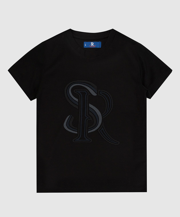 Stefano Ricci Детская черная футболка с вышивкой монограммы YNH0300300TE0001