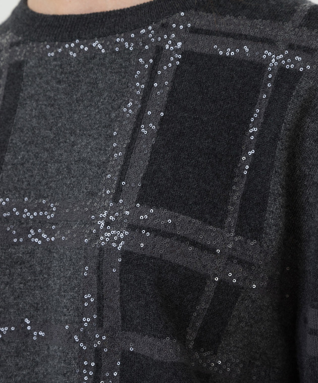 Brunello Cucinelli Темно-серый джемпер из  шерсти, кашемира и шелка M16126900 изображение 5