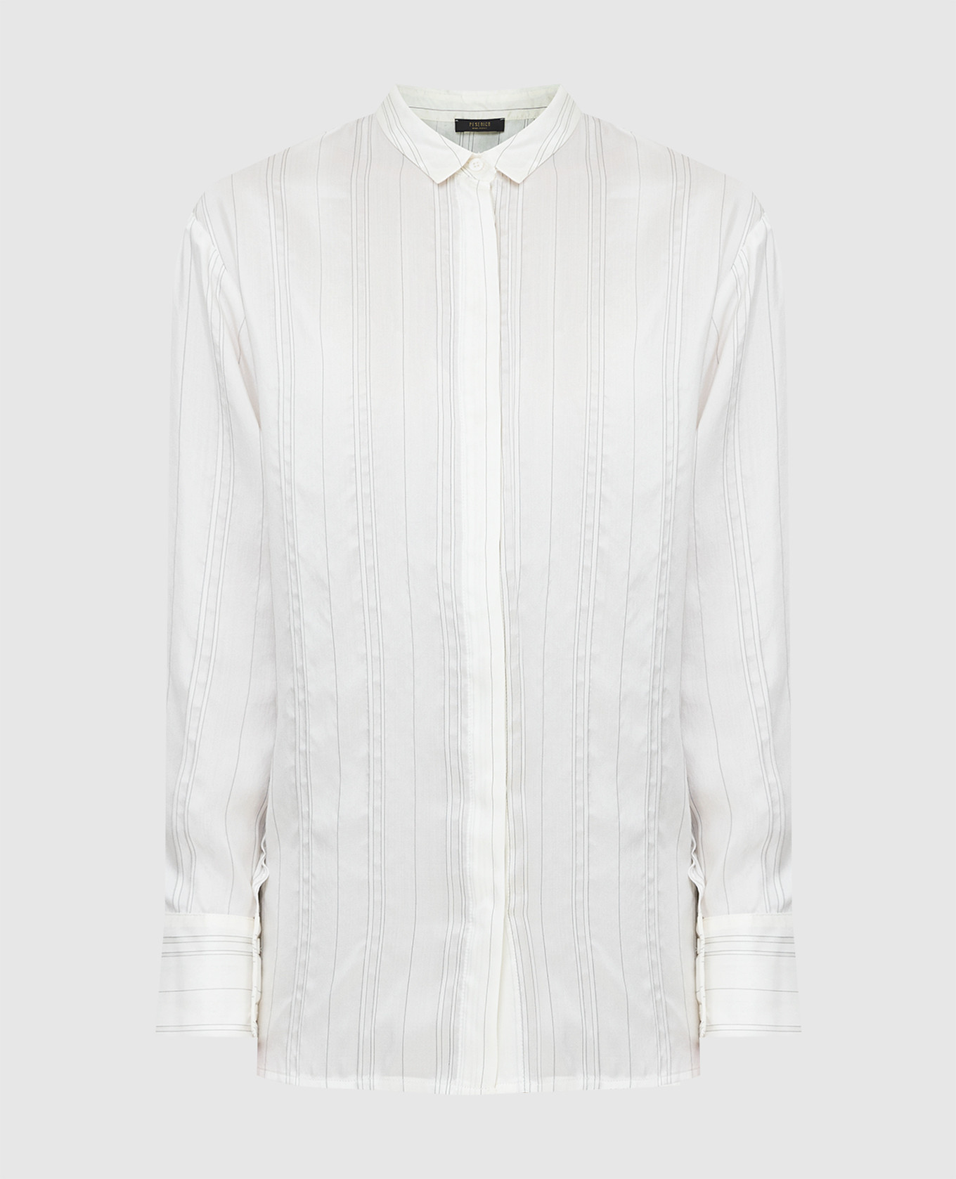 

Светло-бежевая шелковая рубашка в полоску, Бежевый, Рубашки