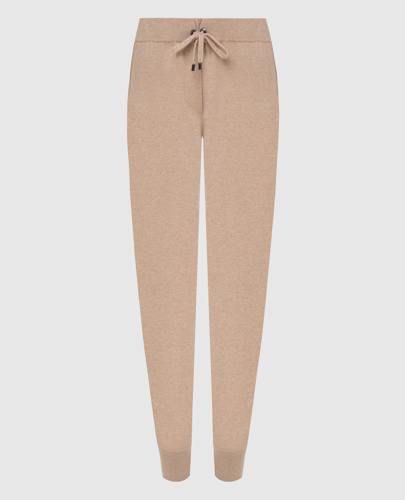Beige wool, cashmere and silk joggers