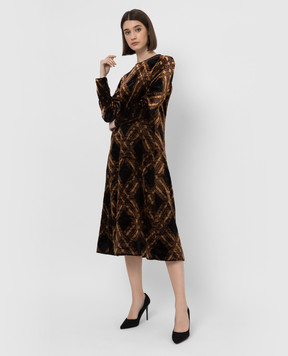 Saint Laurent Темно-коричневое велюровое платье в узор 670903Y3D23