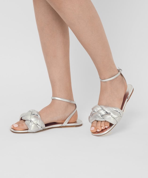 Miu Miu Серебристые кожаные сандалии 5X431D3LAB изображение 2