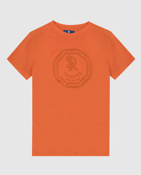 Stefano Ricci Детская оранжевая футболка с вышивкой эмблемы YNH7200070803