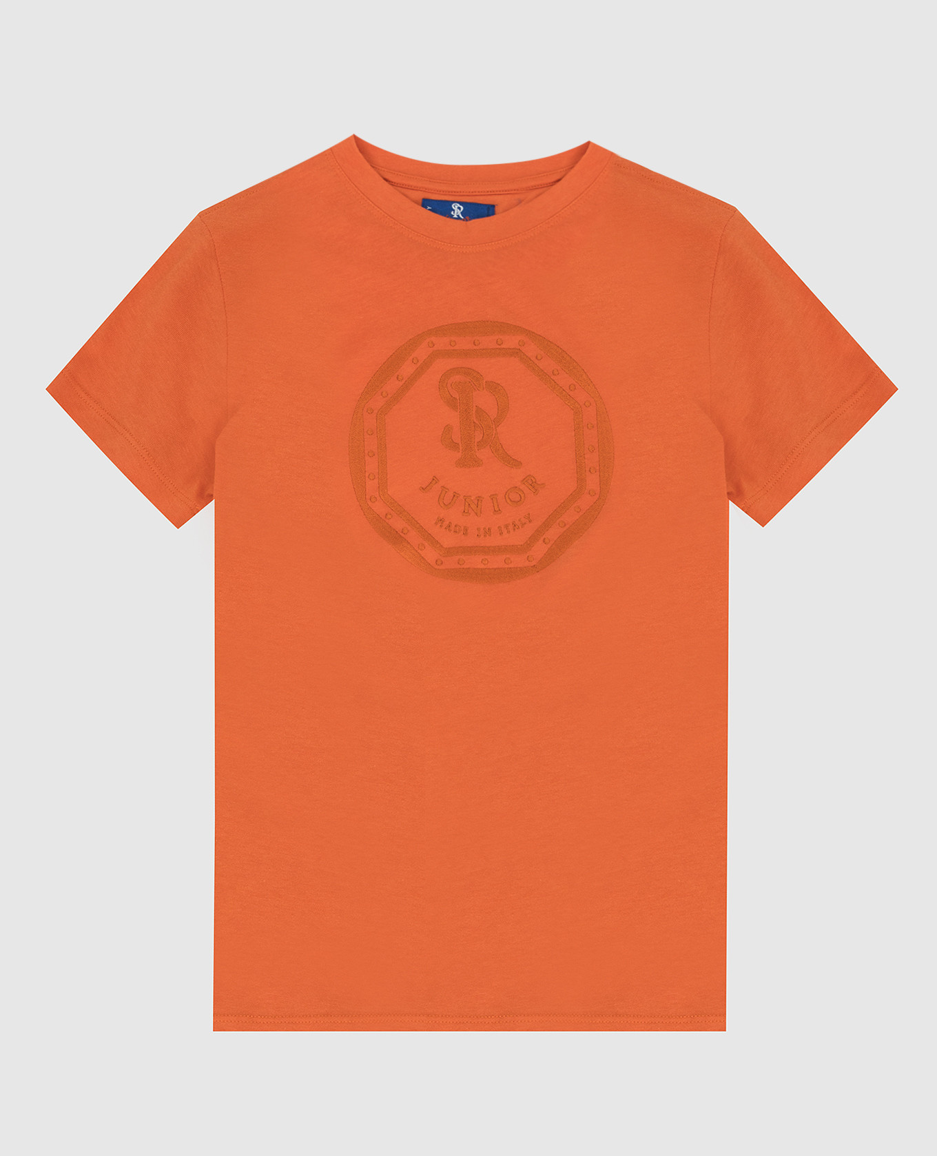 Дитяча помаранчева футболка з вишивкою емблеми