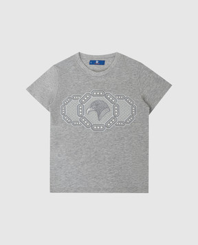 Stefano Ricci Детская серая футболка с вышивкой эмблемы YNH1100360803