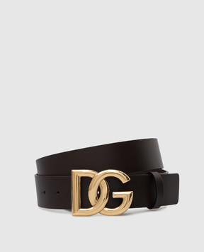 Dolce&Gabbana Темно-коричневый кожаный ремень с эмблемой DG BC4646AX622