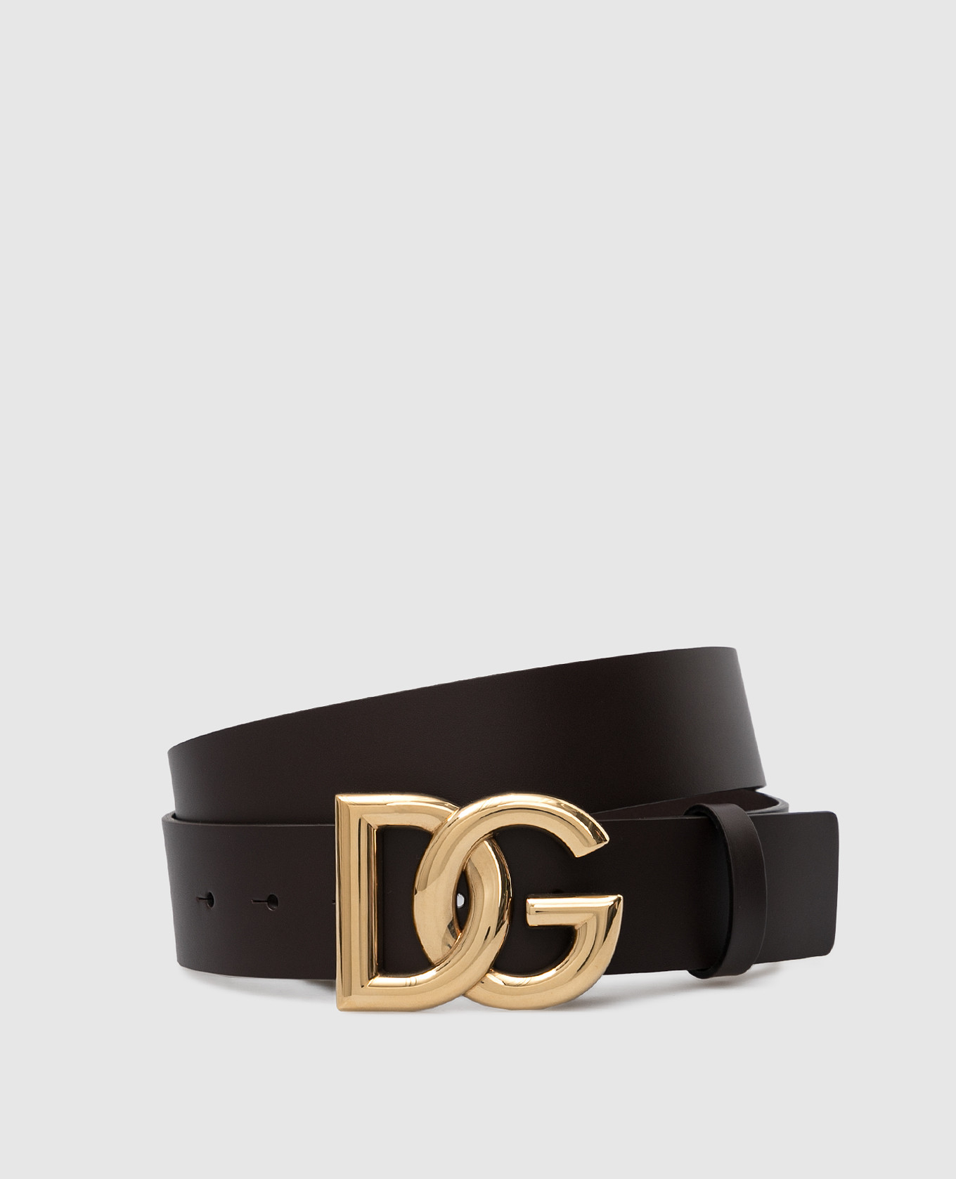 Dark brown leather belt with DG logo