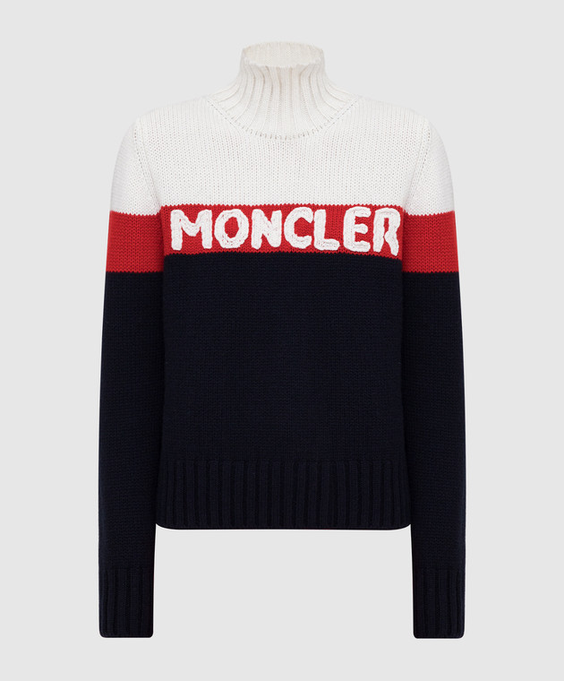 Moncler Тёмно-синий свитер из шерсти и кашемира 9252550A9141