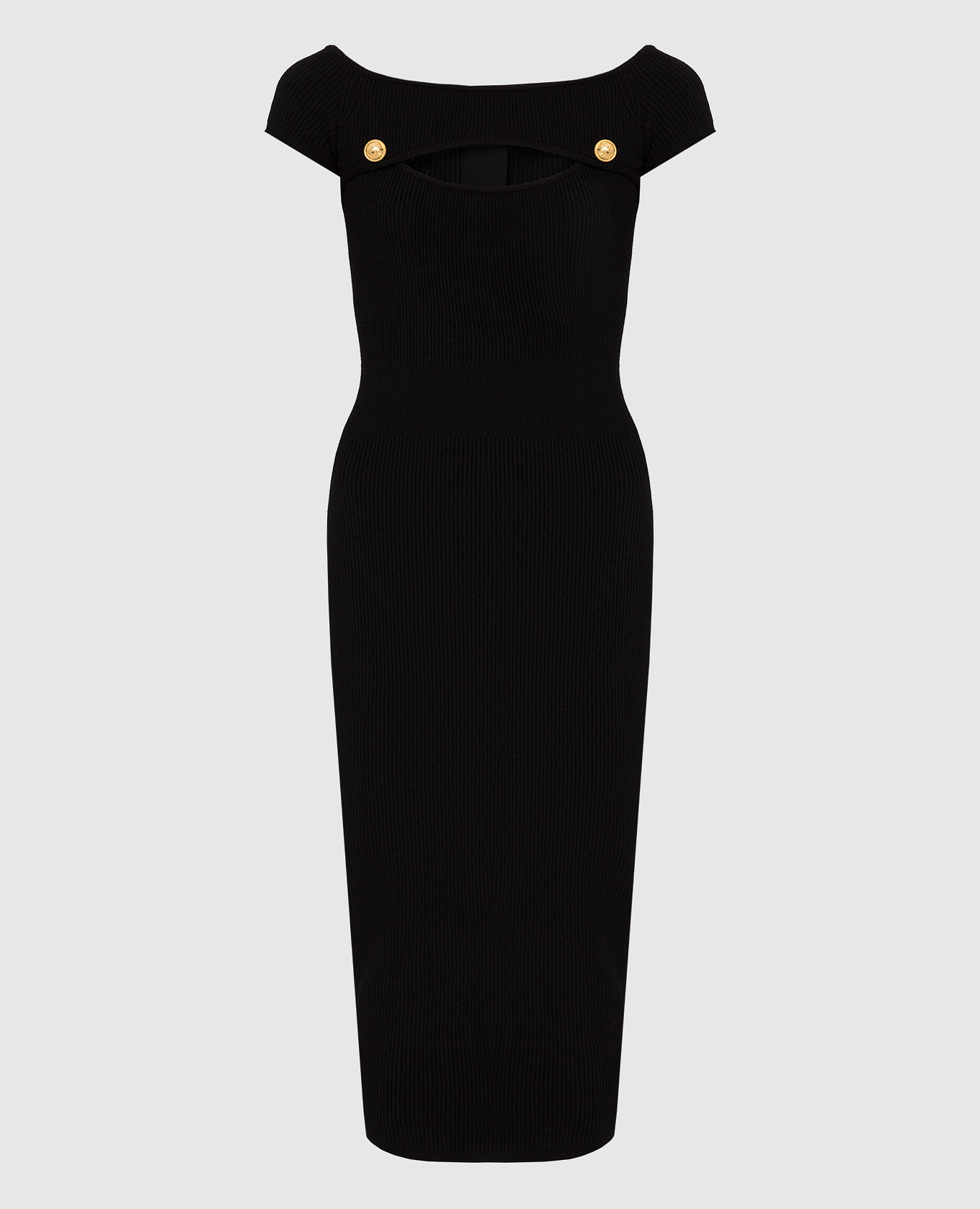 

Платье-футляр в рубчик с вырезом Balmain, Черный, Платья Миди