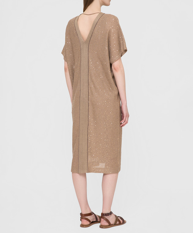 Brunello Cucinelli Бежевое платье из льна и шелка M10554A92 изображение 4