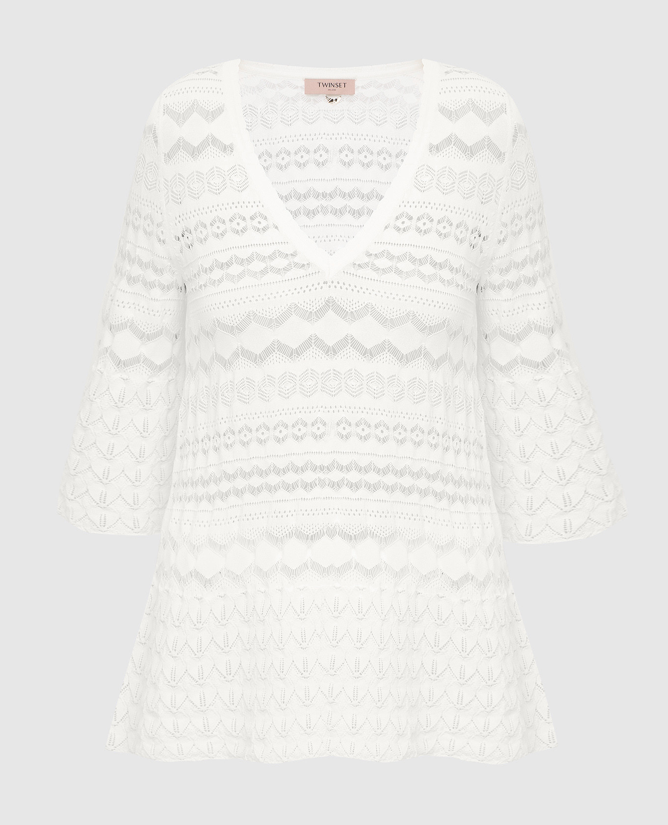 Светло-бежевый ажурный пуловер